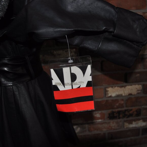 New Vintage 90s ADA Tailored Black Leather Jacket  Inverness Cape Dress Coat 7 M - Picture 11 of 13